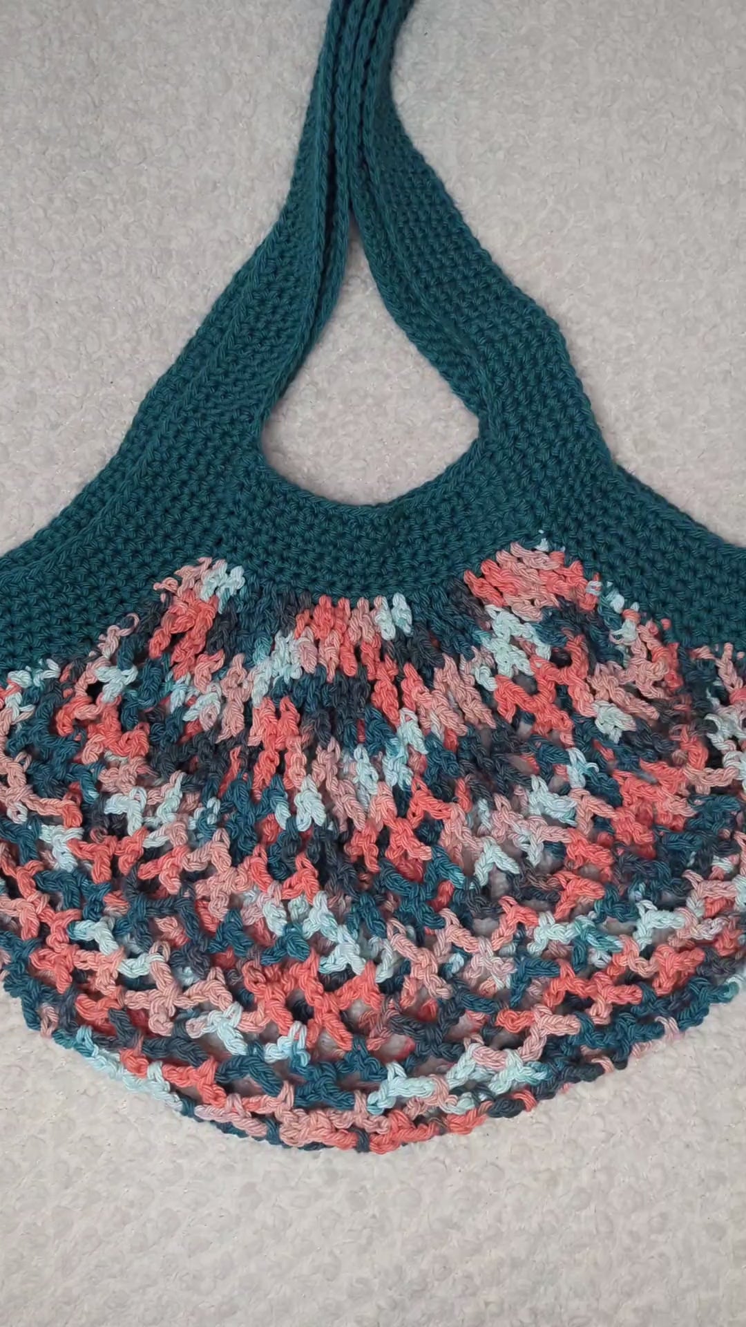 Handmade Teal Mesh Market Bag - Colorful Beach Mesh Tote