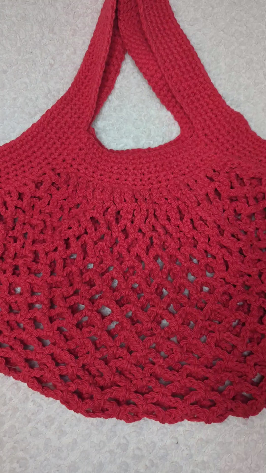 Handmade Red Mesh Market Bag - Reusable Mesh Bag