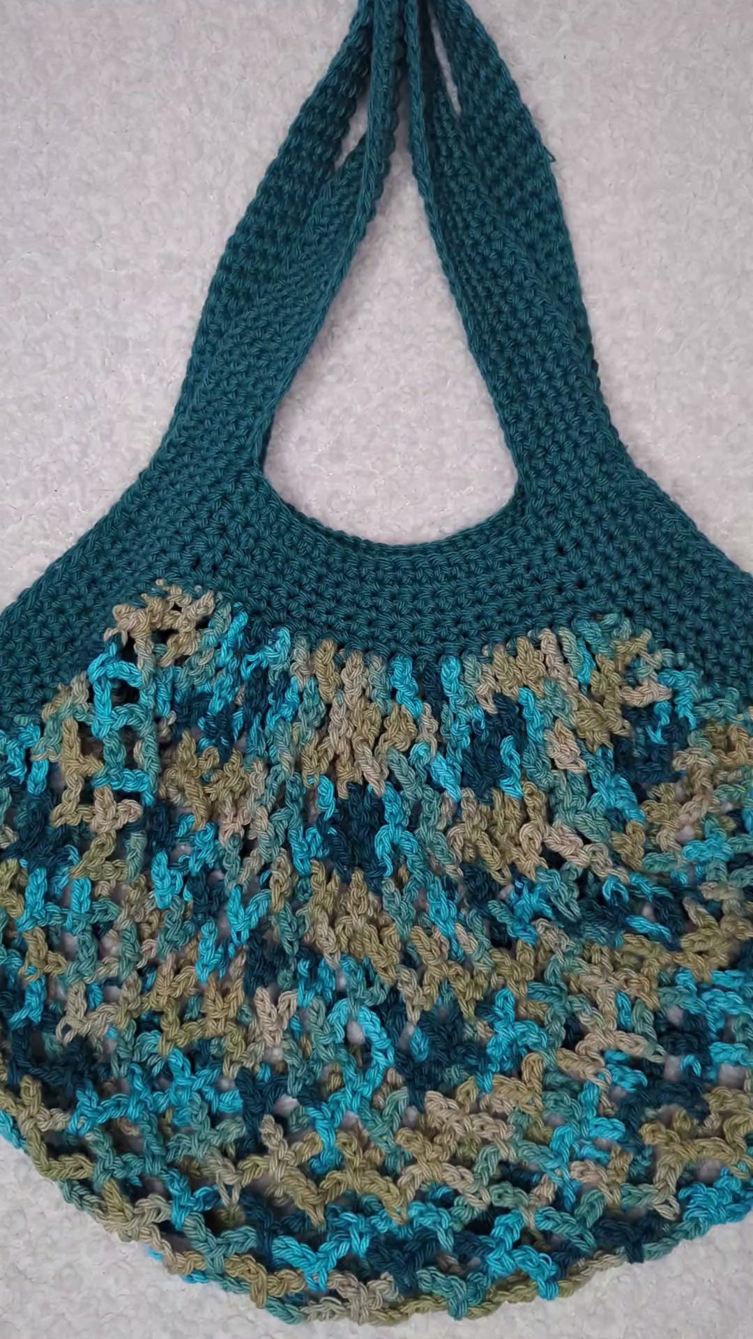 Handmade Teal Mesh Market Bag - Washable Blue Mesh Bag