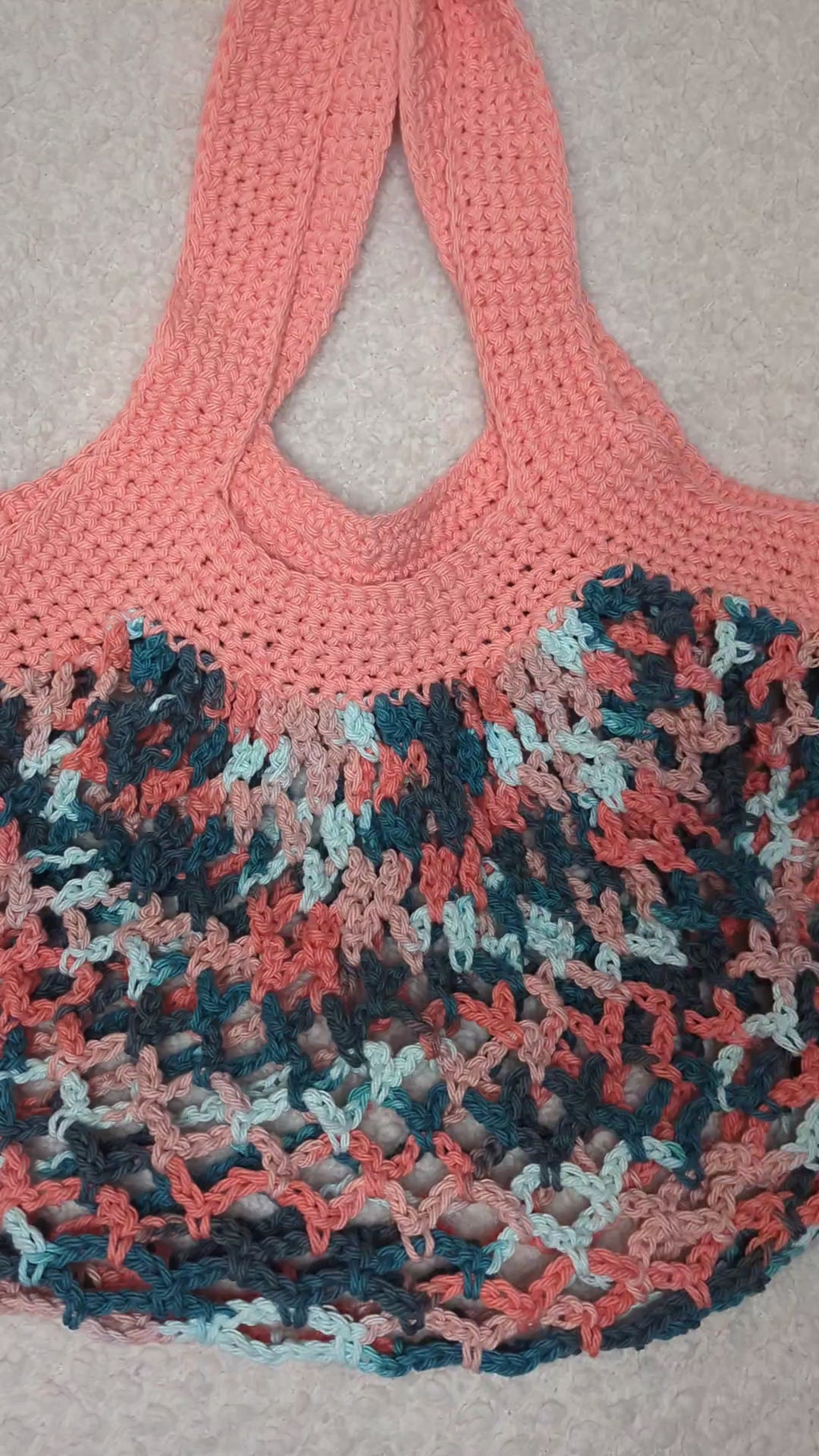 Handmade Peach and Teal Mesh Bag - Bright Beach Mesh Tote