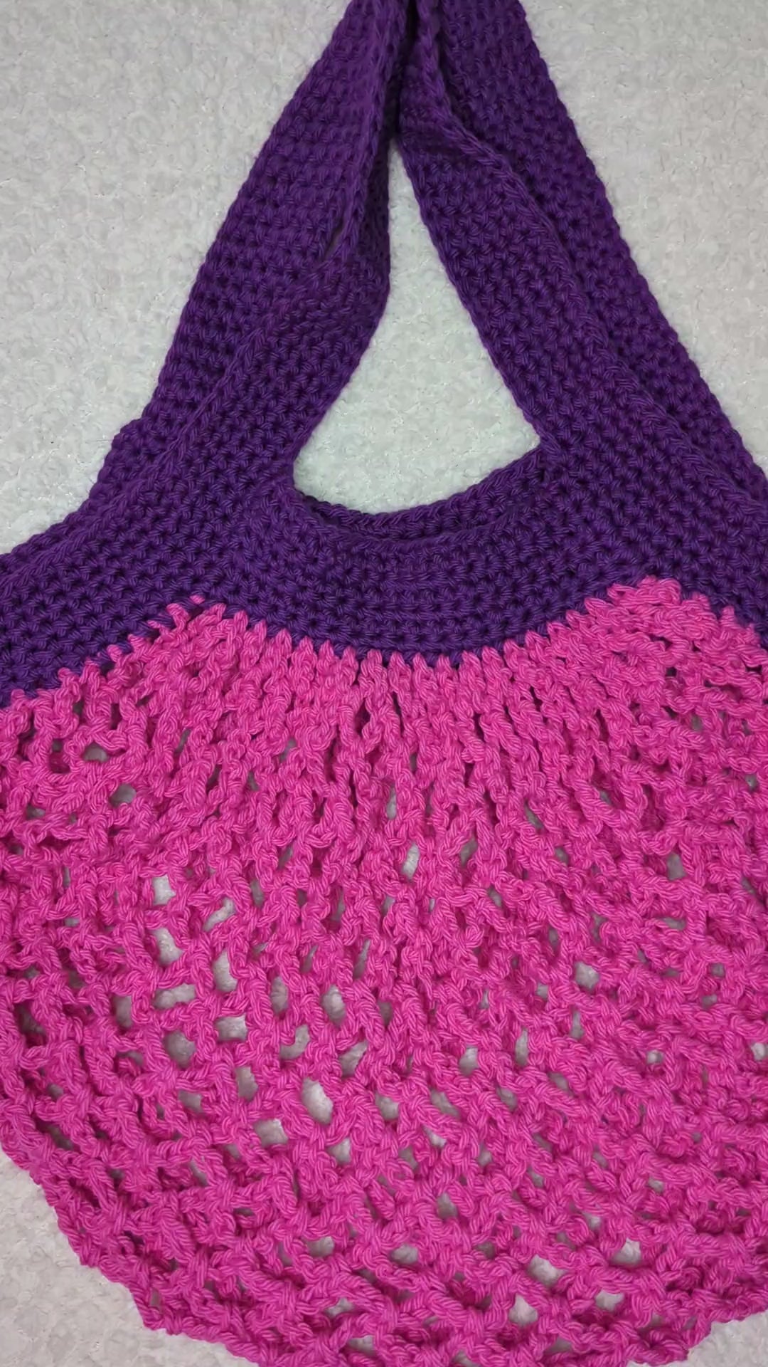 Handmade Pink and Purple Mesh Bag - Colorful Beach Tote