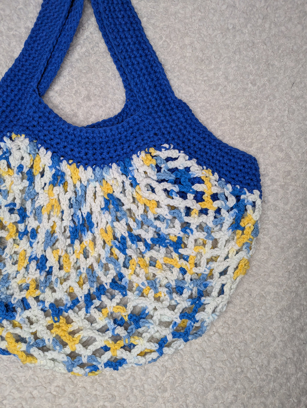 Blue and Yellow Mesh Market Bag - Blue Beach Tote
