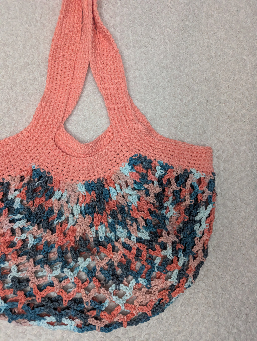 Handmade Peach and Teal Mesh Bag - Bright Beach Mesh Tote