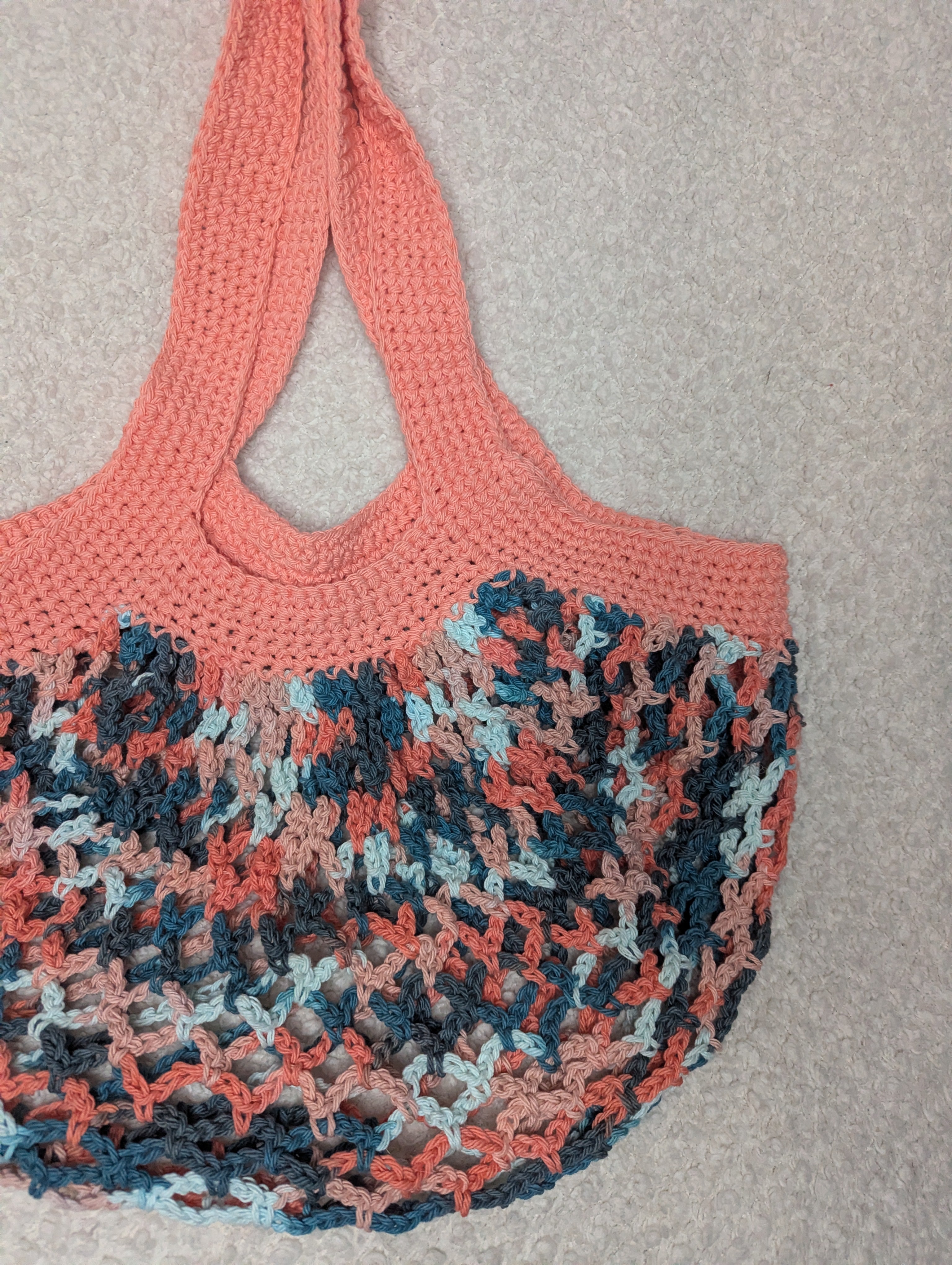 Handmade Peach and Teal Mesh Bag - Bright Beach Mesh Tote