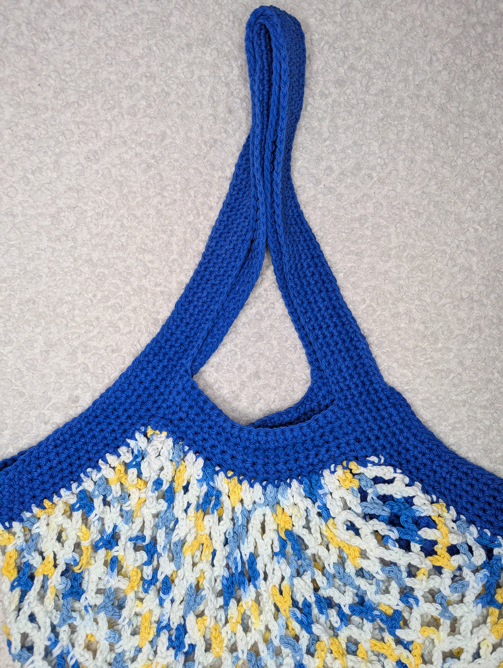 Blue and Yellow Mesh Market Bag - Blue Beach Tote