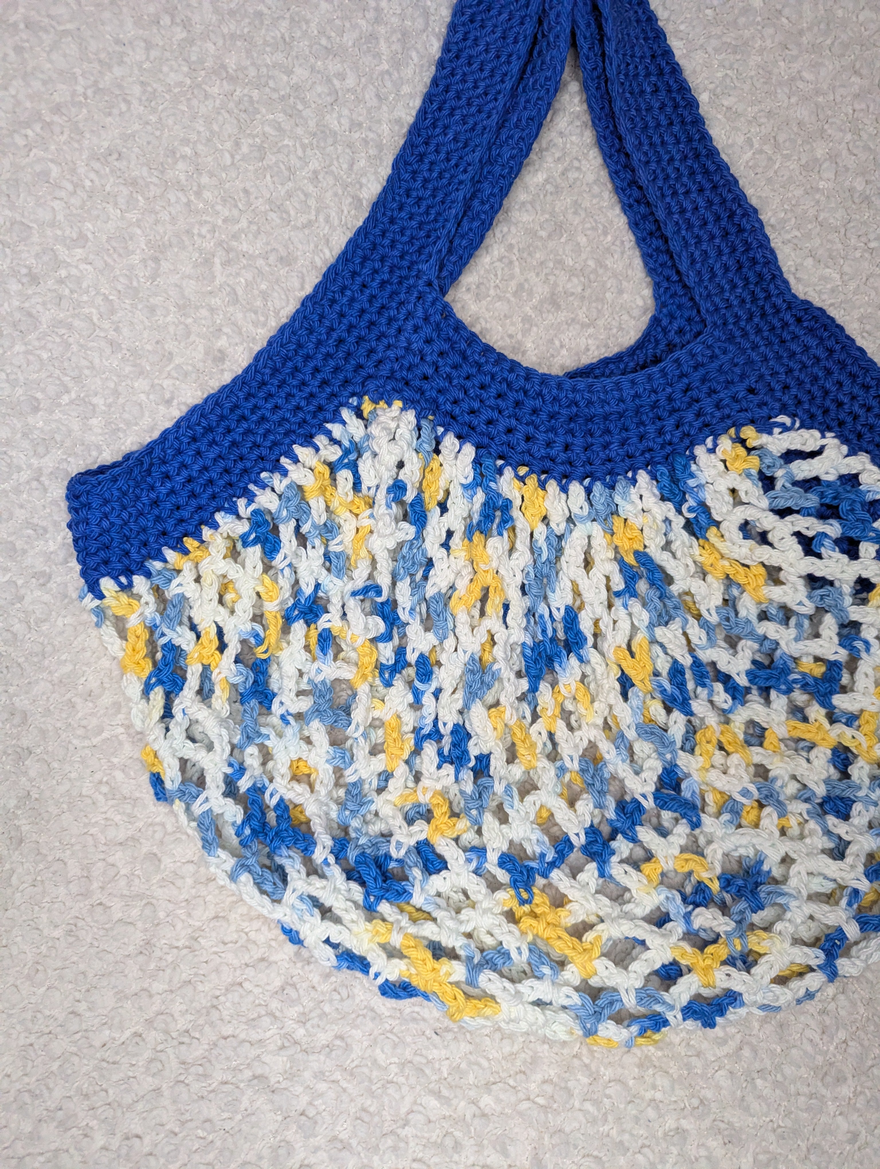 Blue and Yellow Mesh Market Bag - Blue Beach Tote