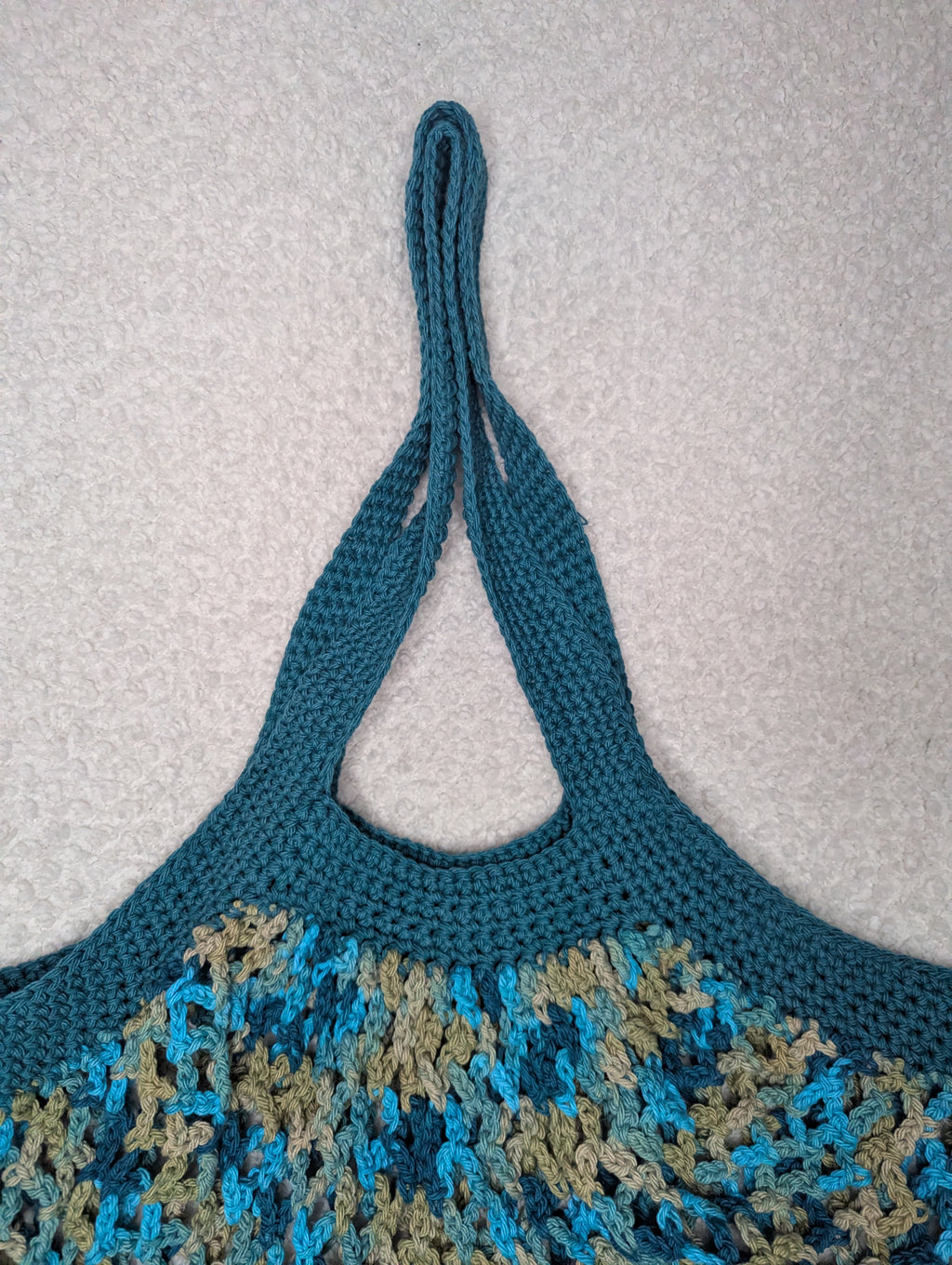 Handmade Teal Mesh Market Bag - Washable Blue Mesh Bag