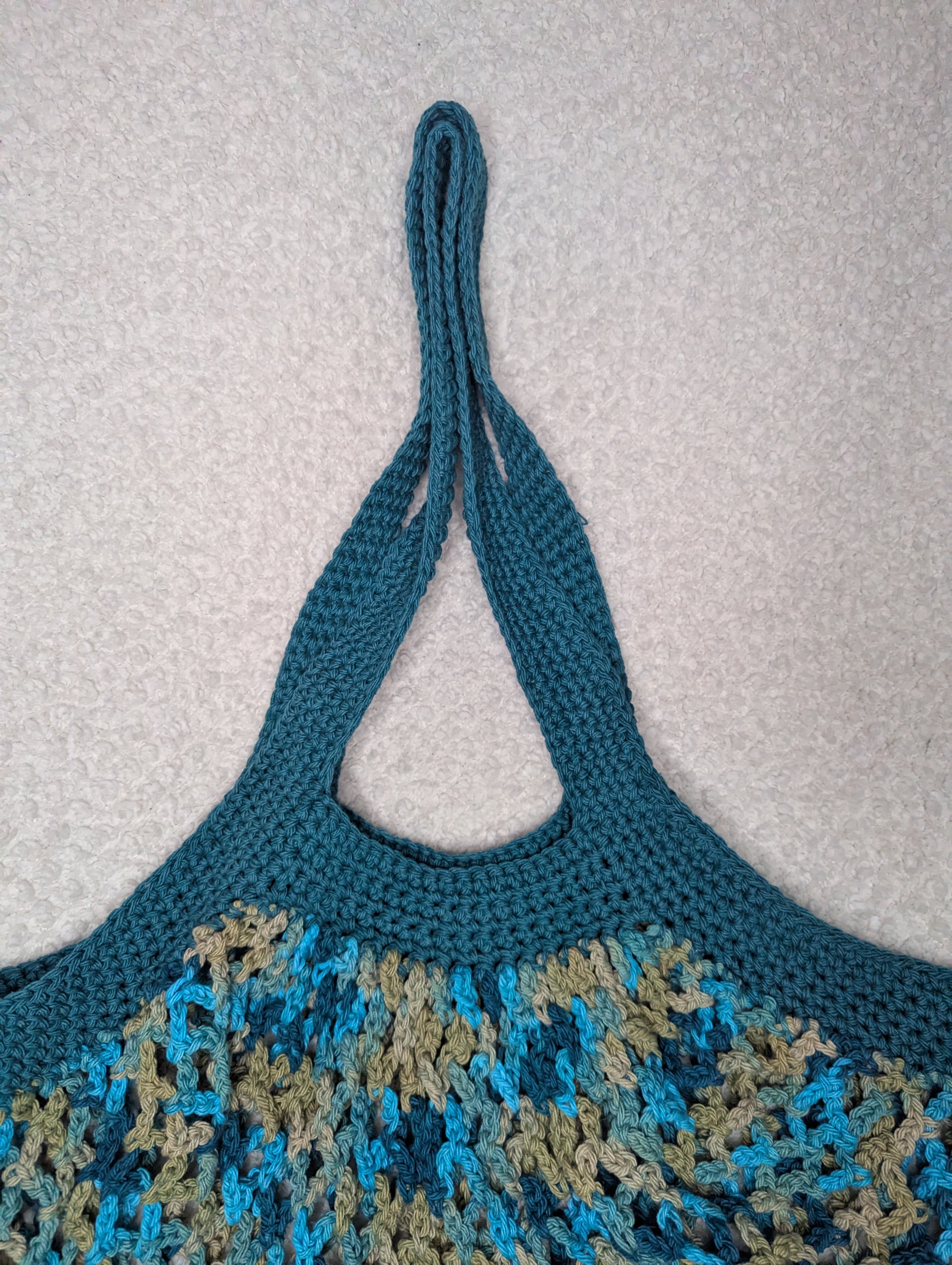 Handmade Teal Mesh Market Bag - Washable Blue Mesh Bag