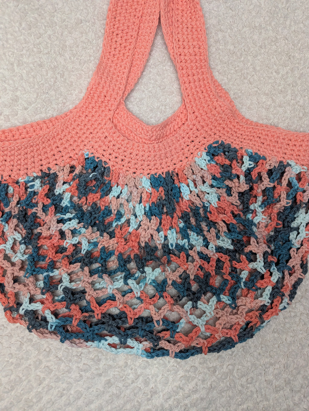 Handmade Peach and Teal Mesh Bag - Bright Beach Mesh Tote