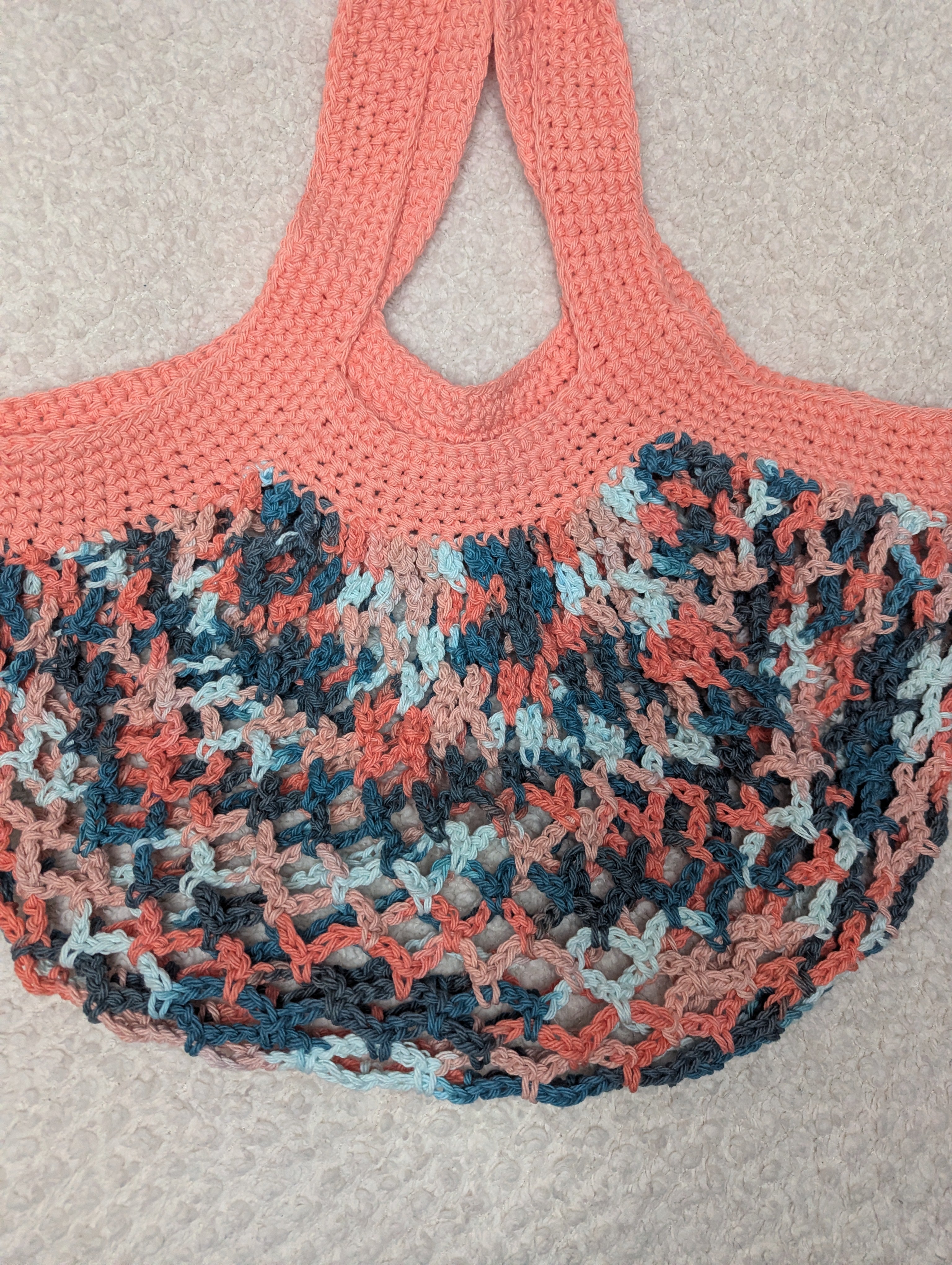 Handmade Peach and Teal Mesh Bag - Bright Beach Mesh Tote