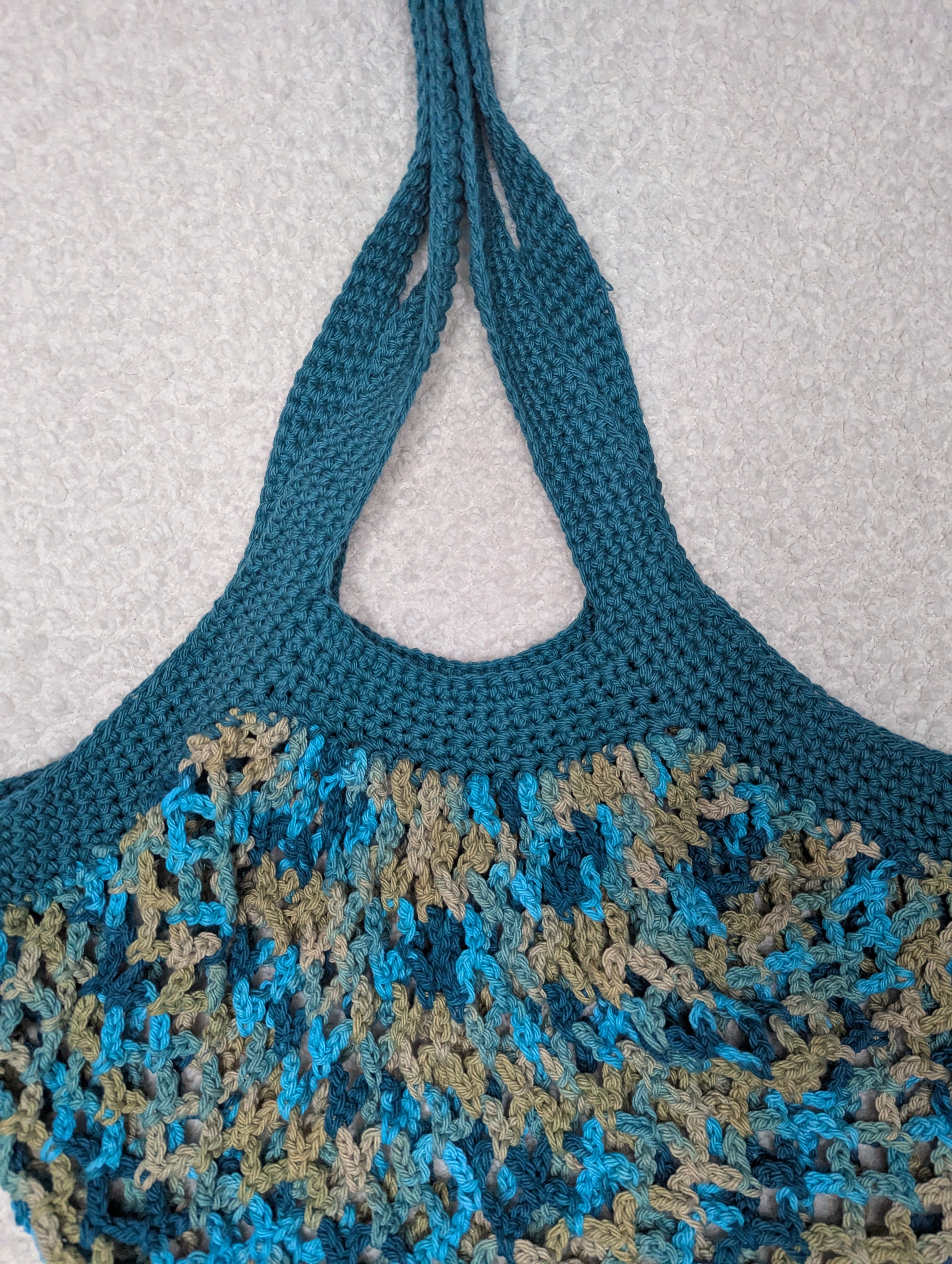 Handmade Teal Mesh Market Bag - Washable Blue Mesh Bag