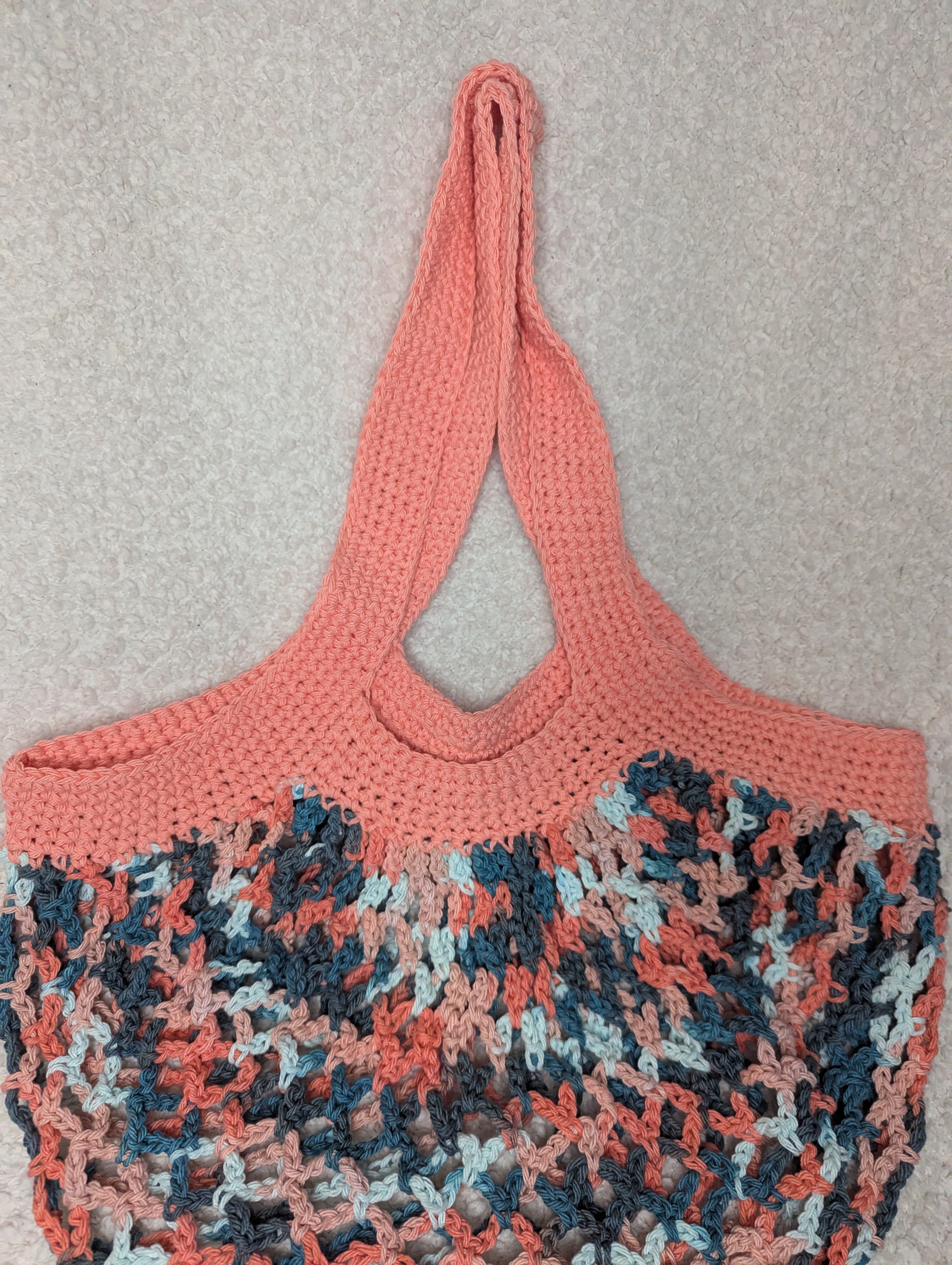 Handmade Peach and Teal Mesh Bag - Bright Beach Mesh Tote
