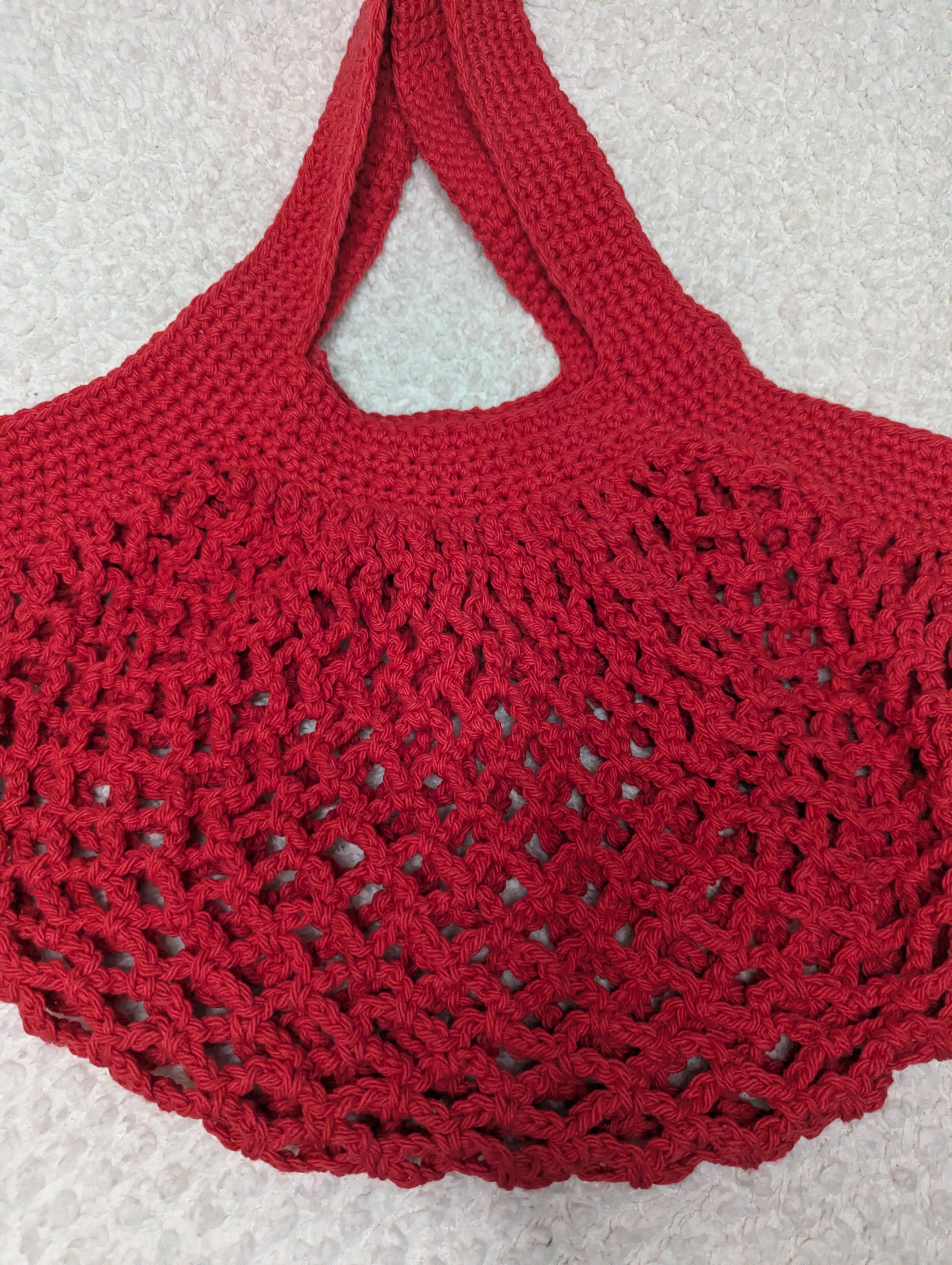 Handmade Red Mesh Market Bag - Reusable Mesh Bag
