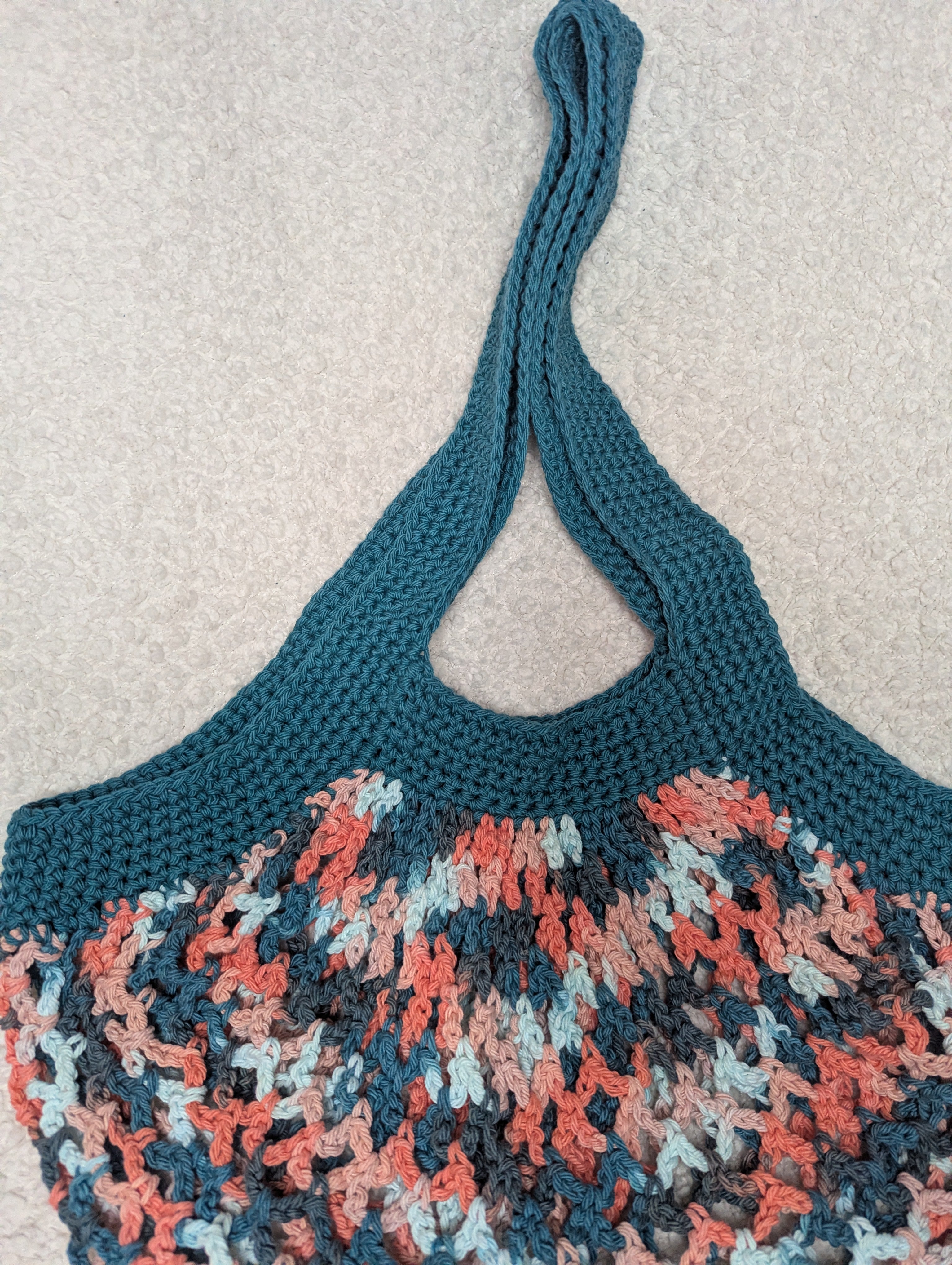 Handmade Teal Mesh Market Bag - Colorful Beach Mesh Tote