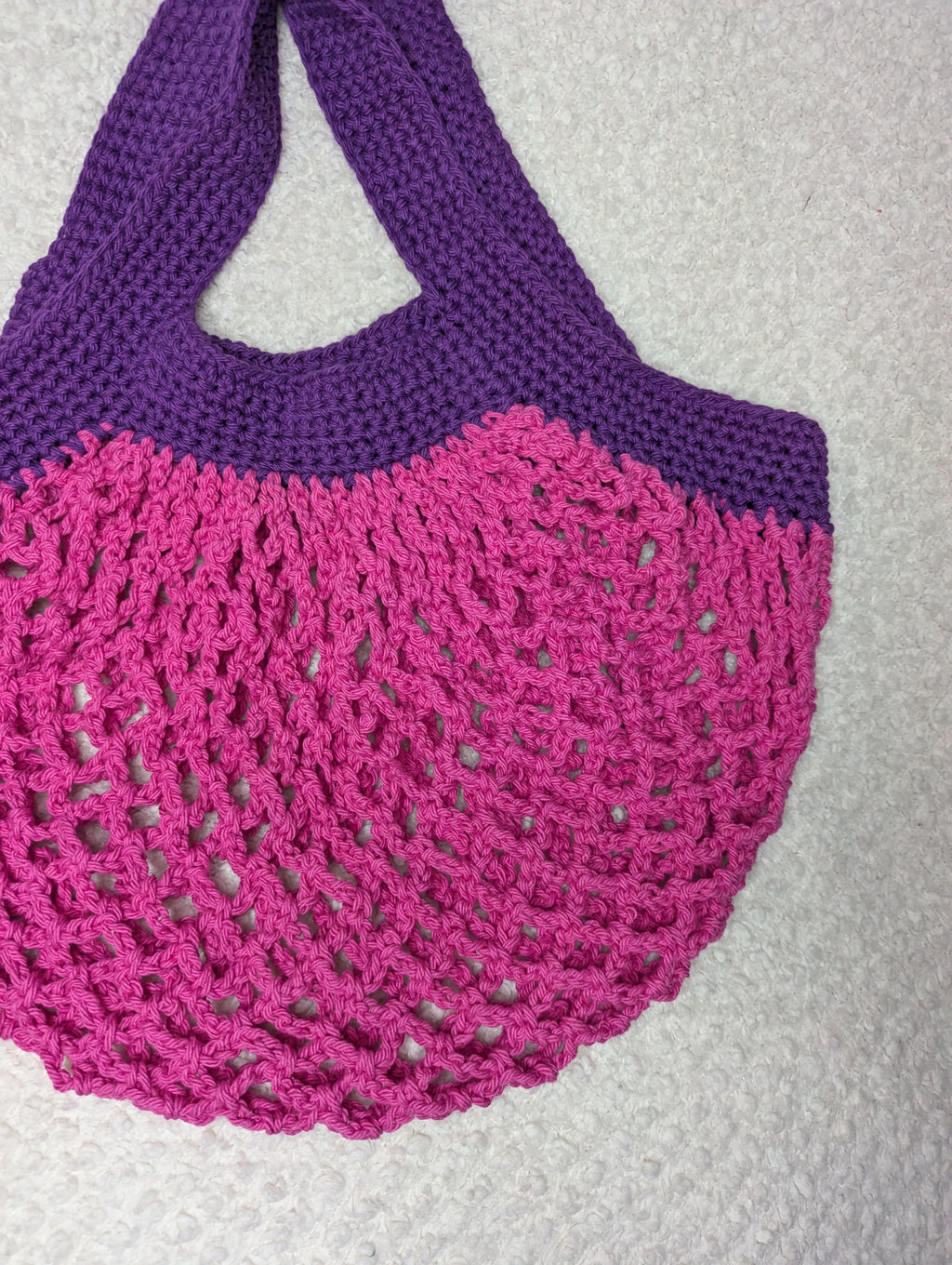 Handmade Pink and Purple Mesh Bag - Colorful Beach Tote