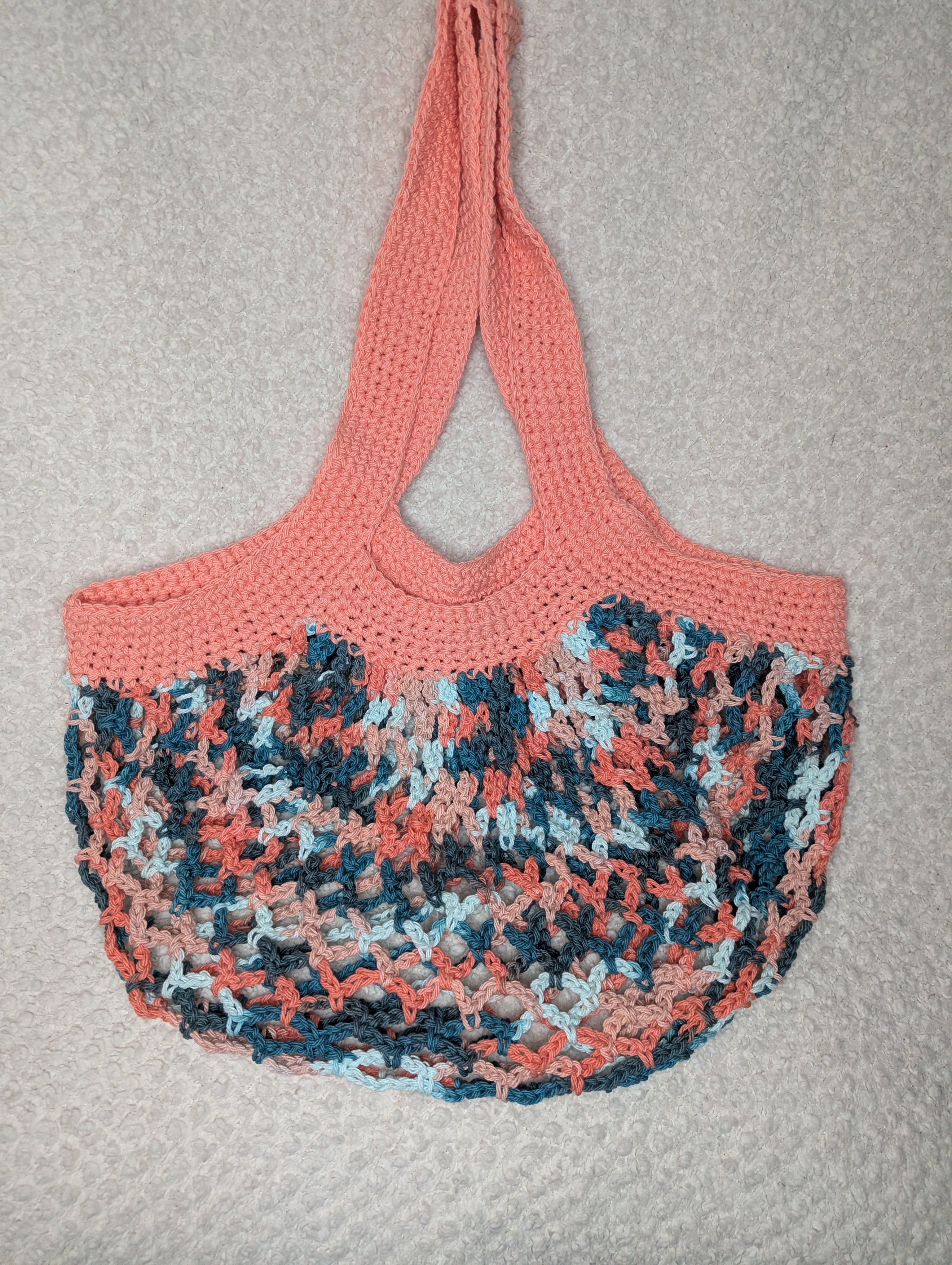 Handmade Peach and Teal Mesh Bag - Bright Beach Mesh Tote