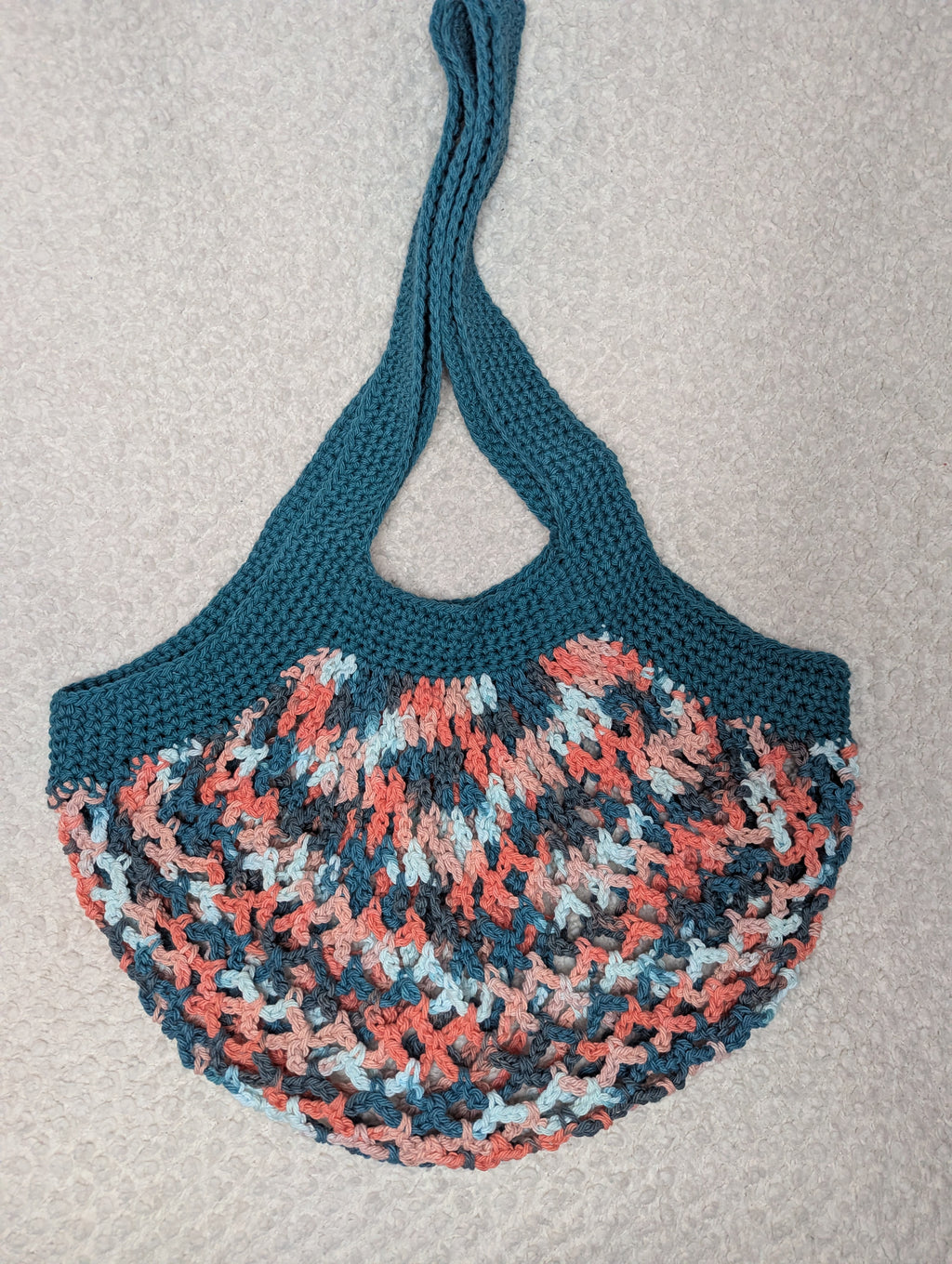 Handmade Teal Mesh Market Bag - Colorful Beach Mesh Tote