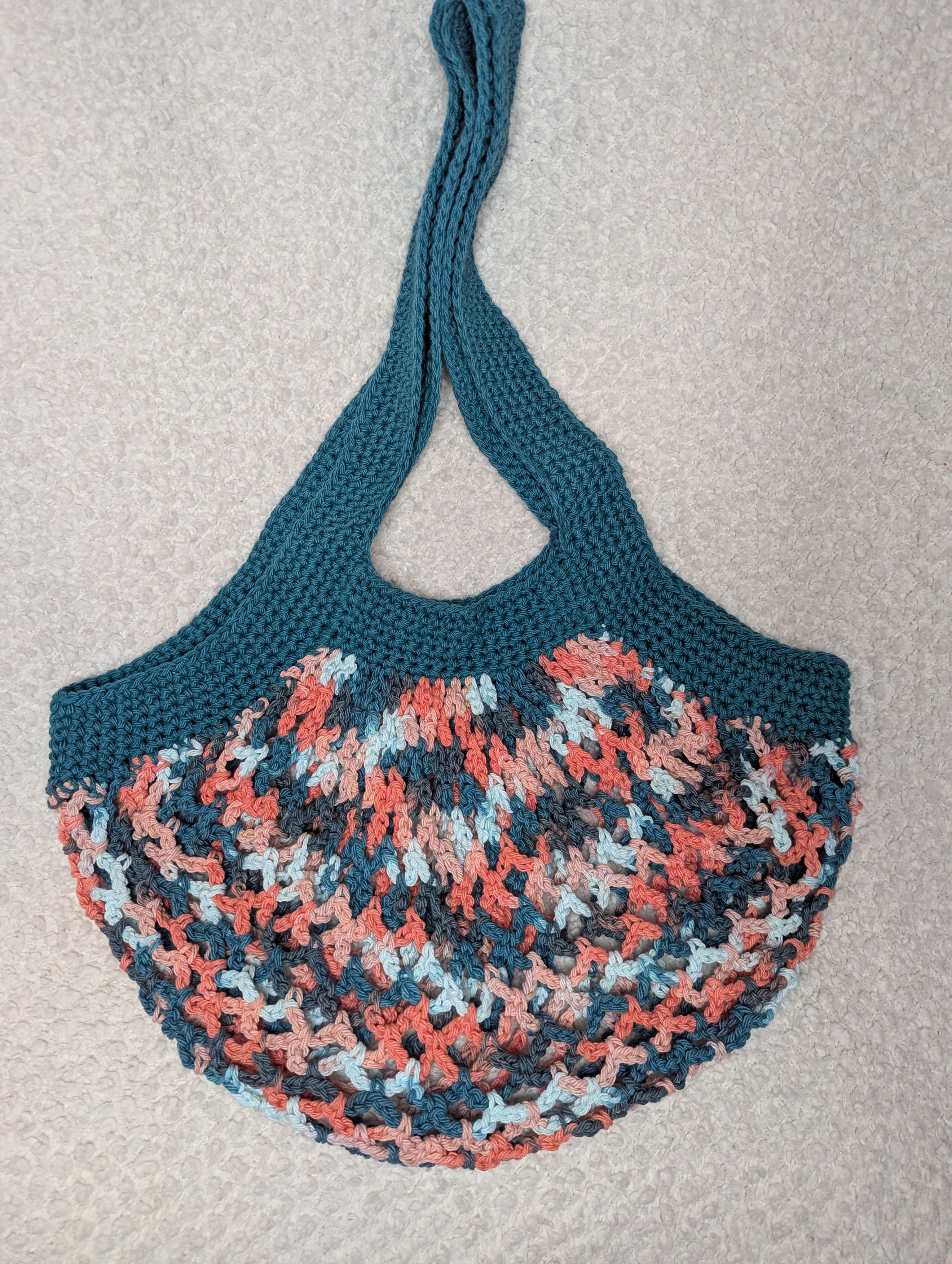 Handmade Teal Mesh Market Bag - Colorful Beach Mesh Tote