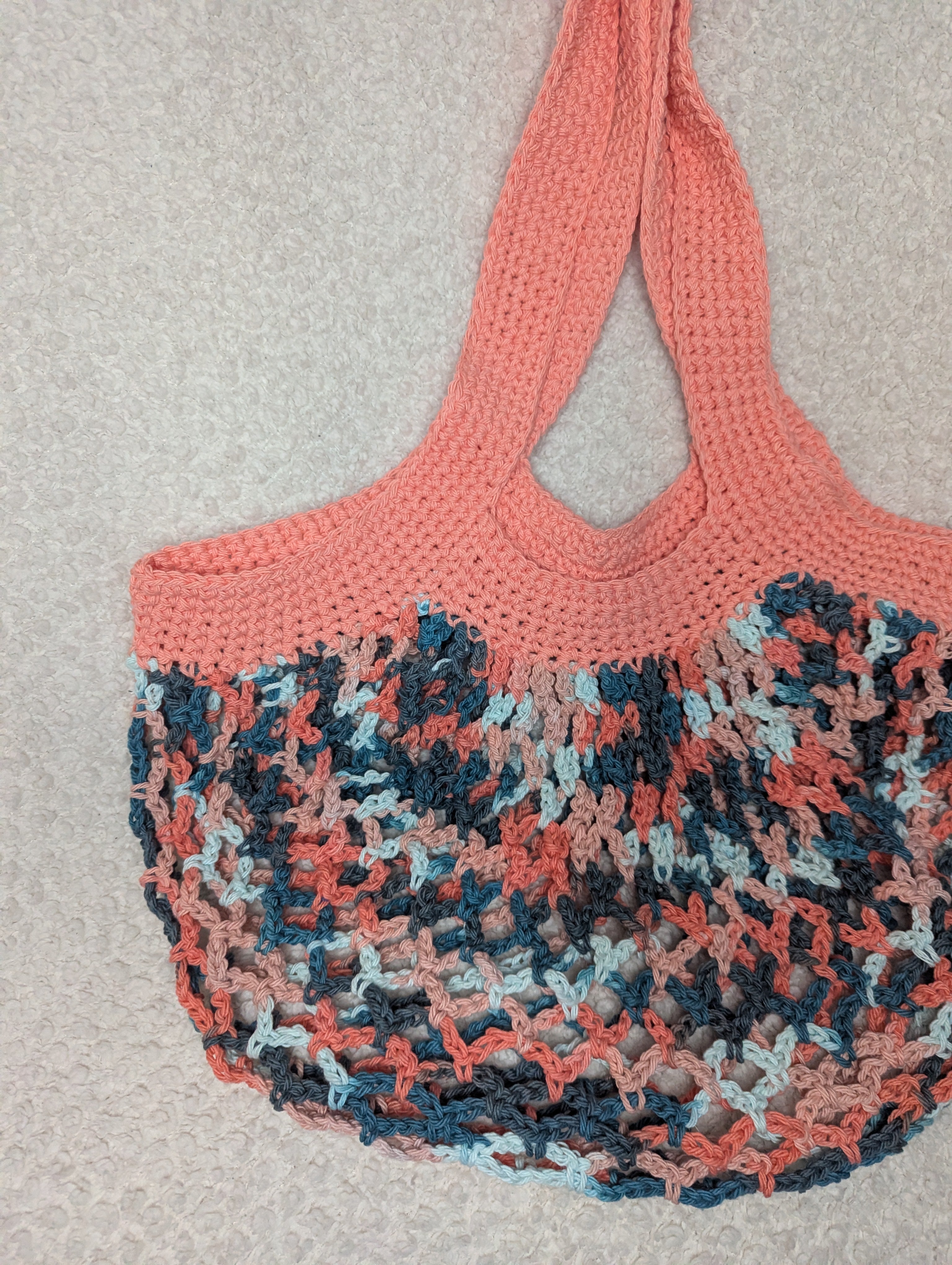 Handmade Peach and Teal Mesh Bag - Bright Beach Mesh Tote