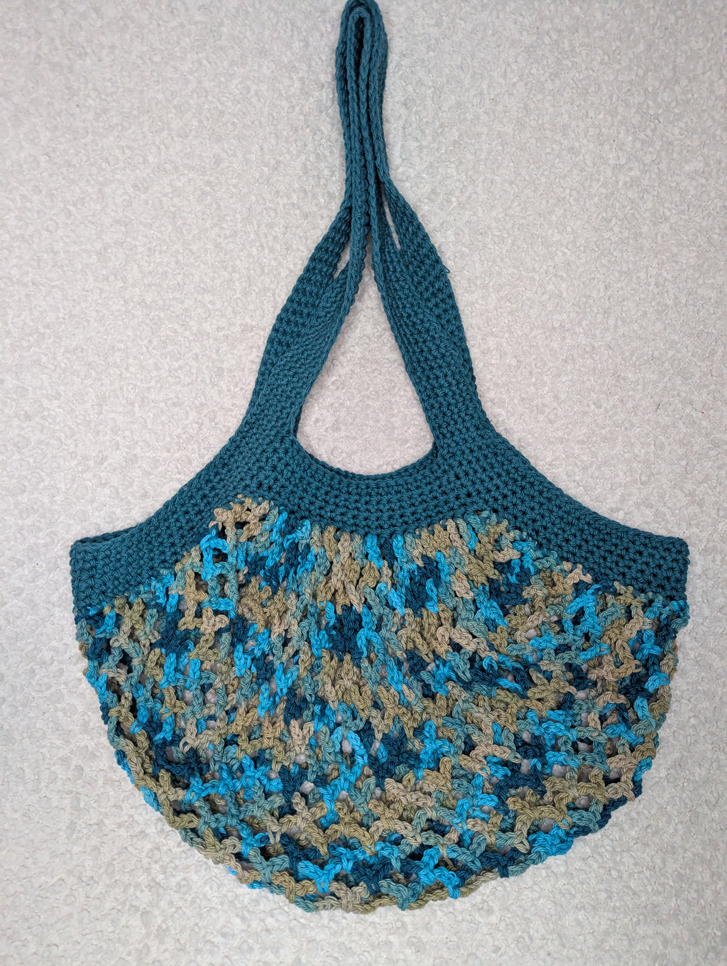 Handmade Teal Mesh Market Bag - Washable Blue Mesh Bag