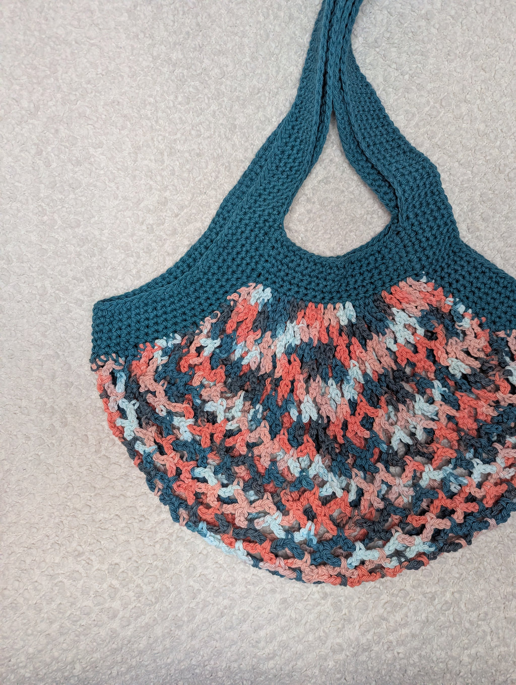 Handmade Teal Mesh Market Bag - Colorful Beach Mesh Tote
