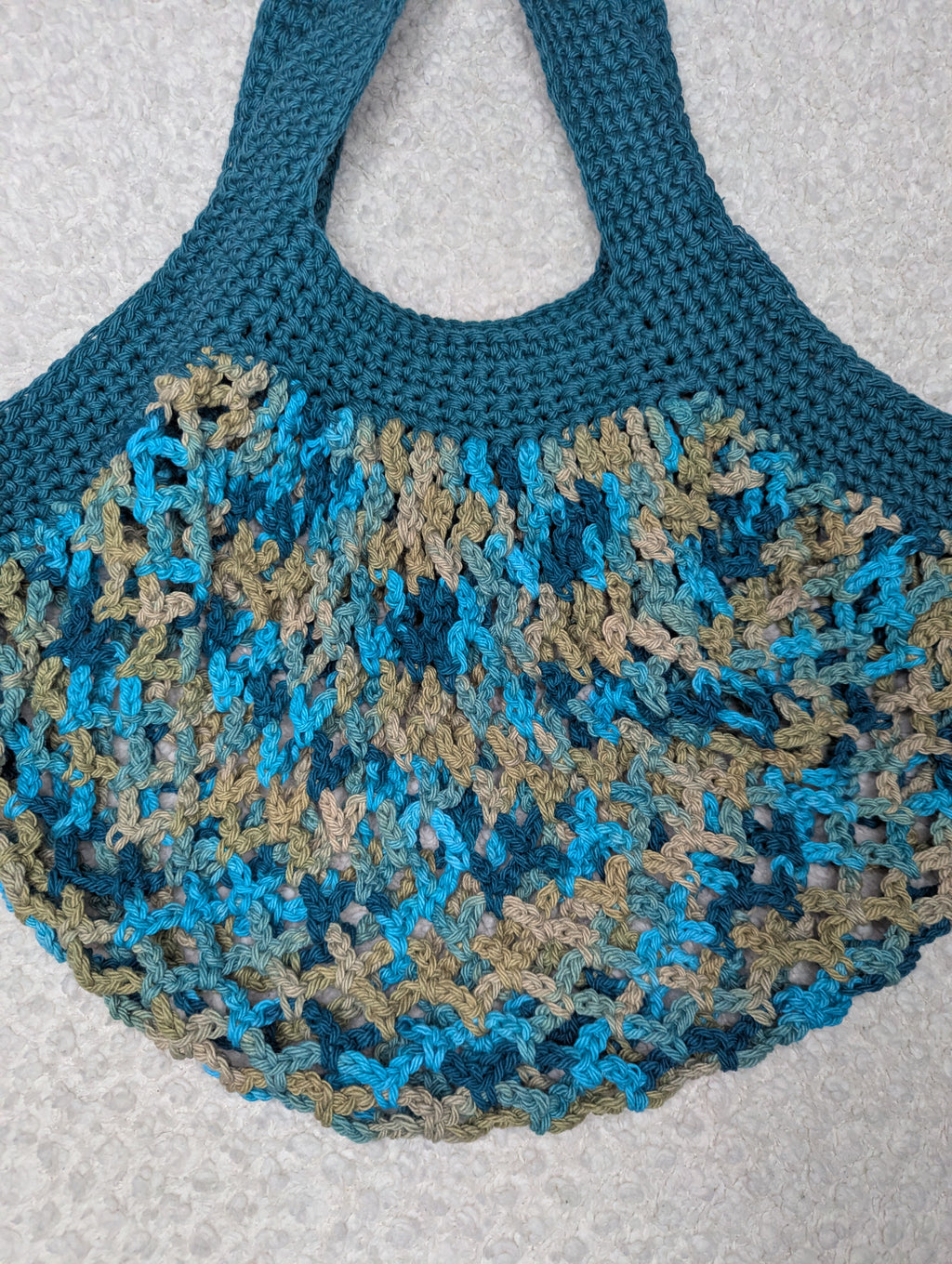 Handmade Teal Mesh Market Bag - Washable Blue Mesh Bag