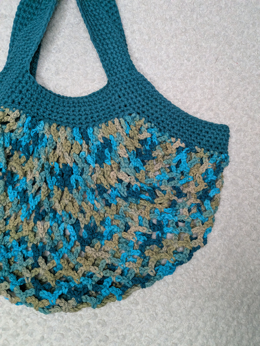 Handmade Teal Mesh Market Bag - Washable Blue Mesh Bag
