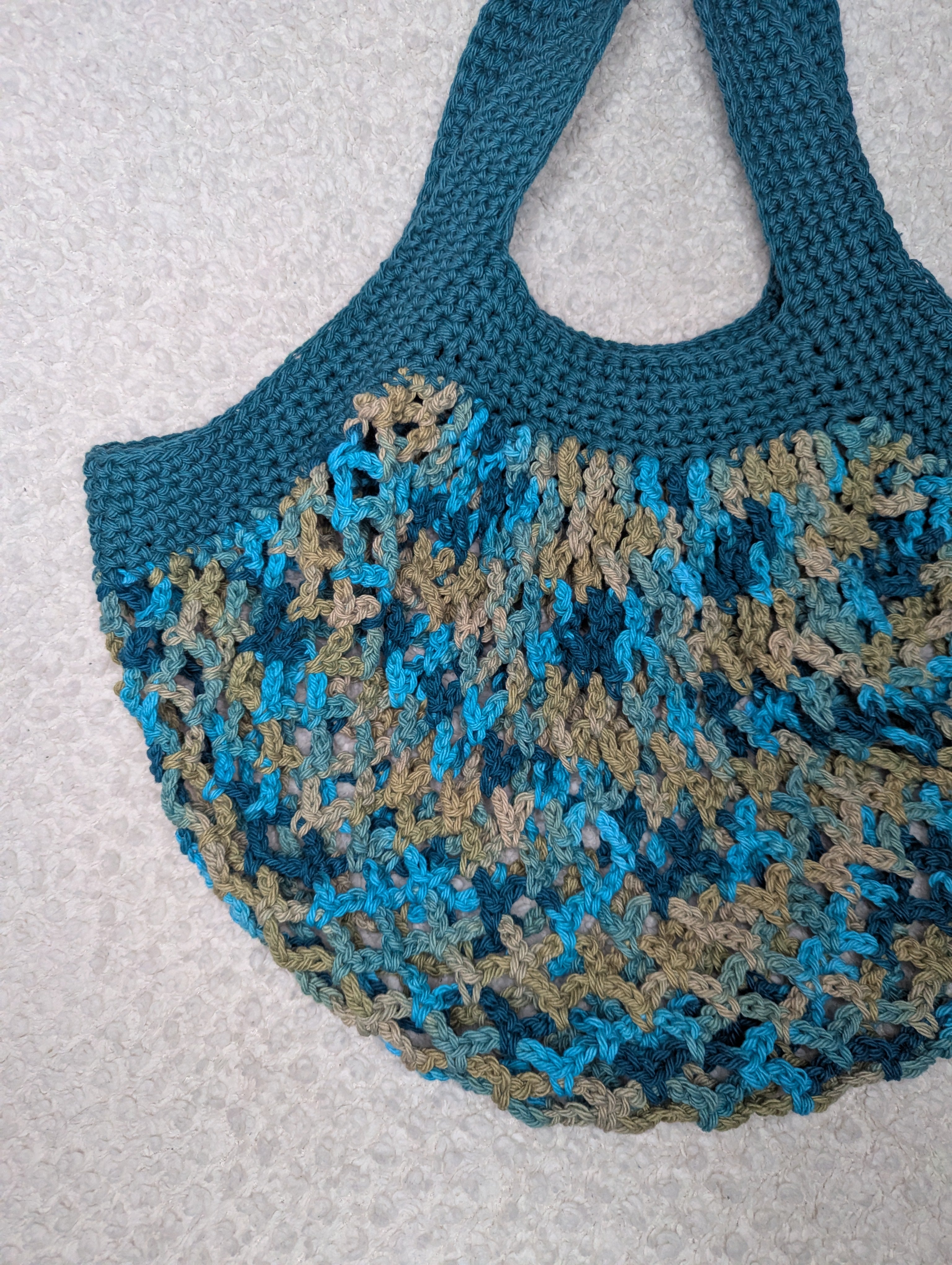 Handmade Teal Mesh Market Bag - Washable Blue Mesh Bag