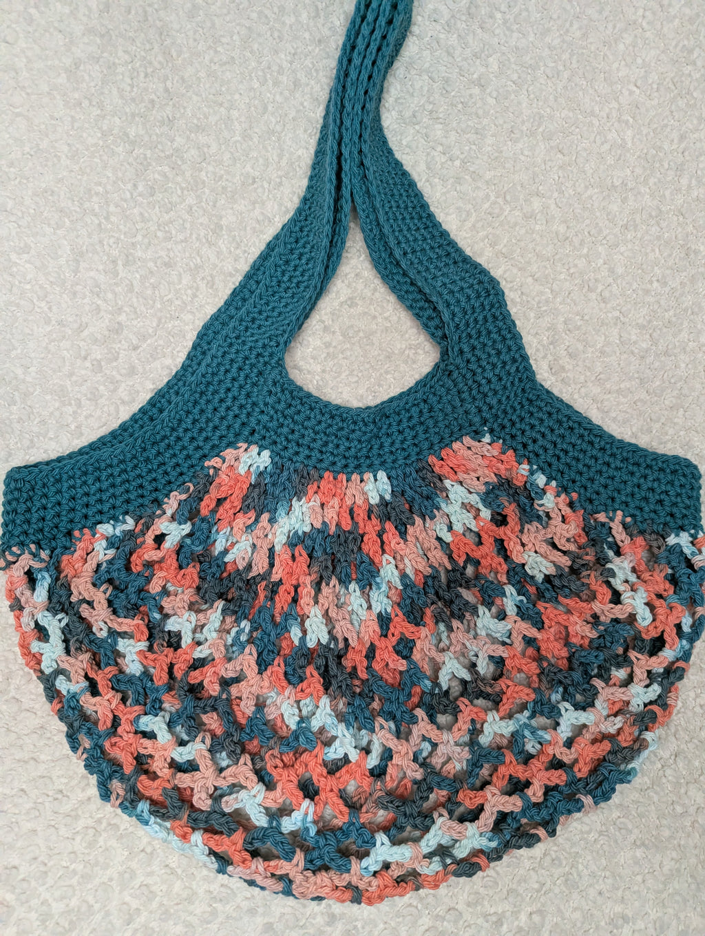 Handmade Teal Mesh Market Bag - Colorful Beach Mesh Tote