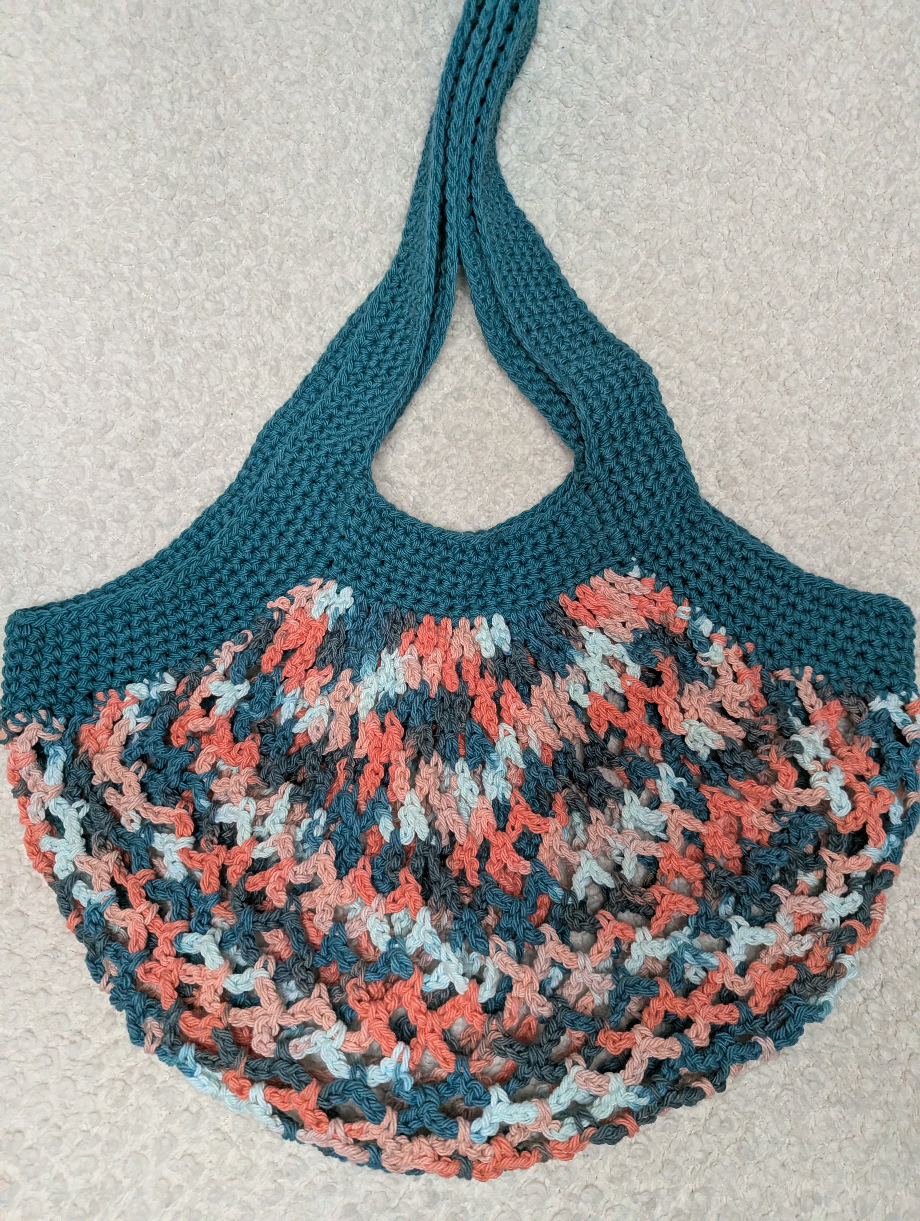 Handmade Teal Mesh Market Bag - Colorful Beach Mesh Tote
