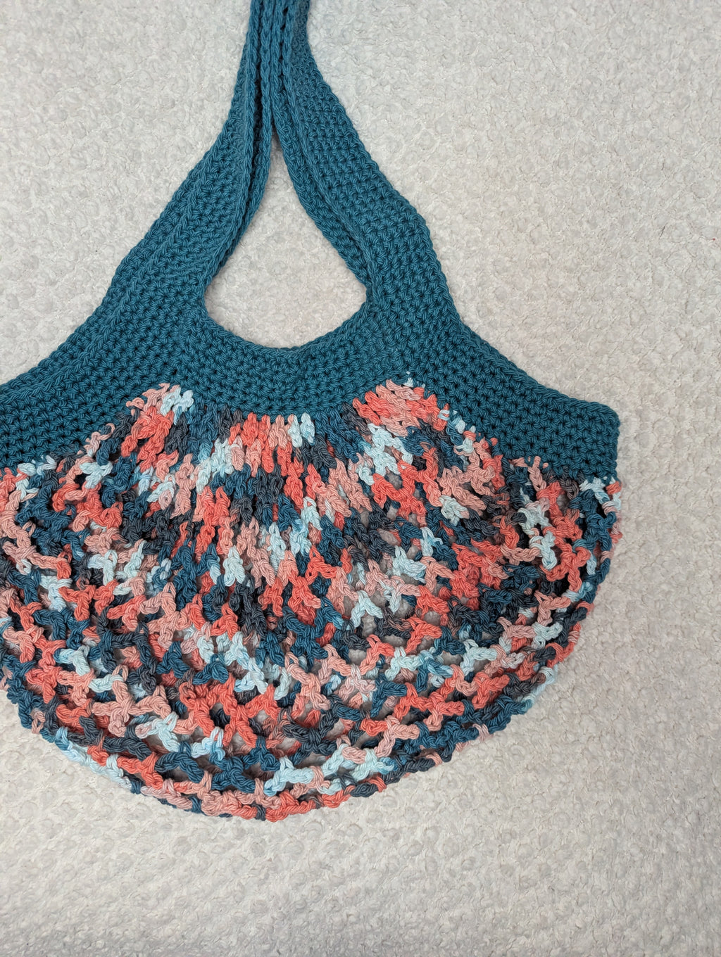 Handmade Teal Mesh Market Bag - Colorful Beach Mesh Tote